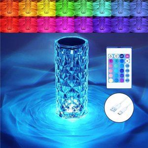 Crystal Table Lamp RGB Color Changing Night Light, Romantic LED Rose Diamond